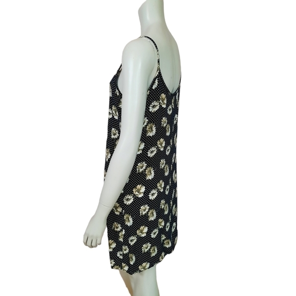 Vintage 90s Slip Dress Small to Medium Rayon Polka Dot Daisy Print Sun Dress - Picture 5 of 7